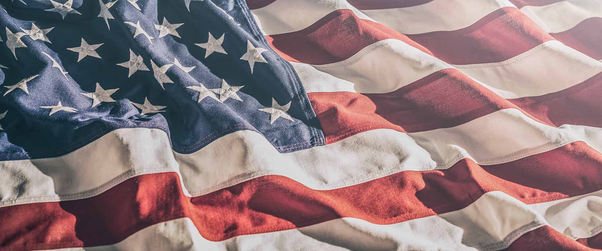 American flag in the sunlight.