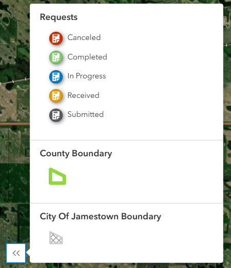 Map icon descriptions and legend.