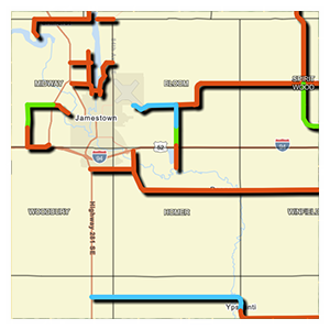Map outlining load (weight) restrictions in Stutsman County.